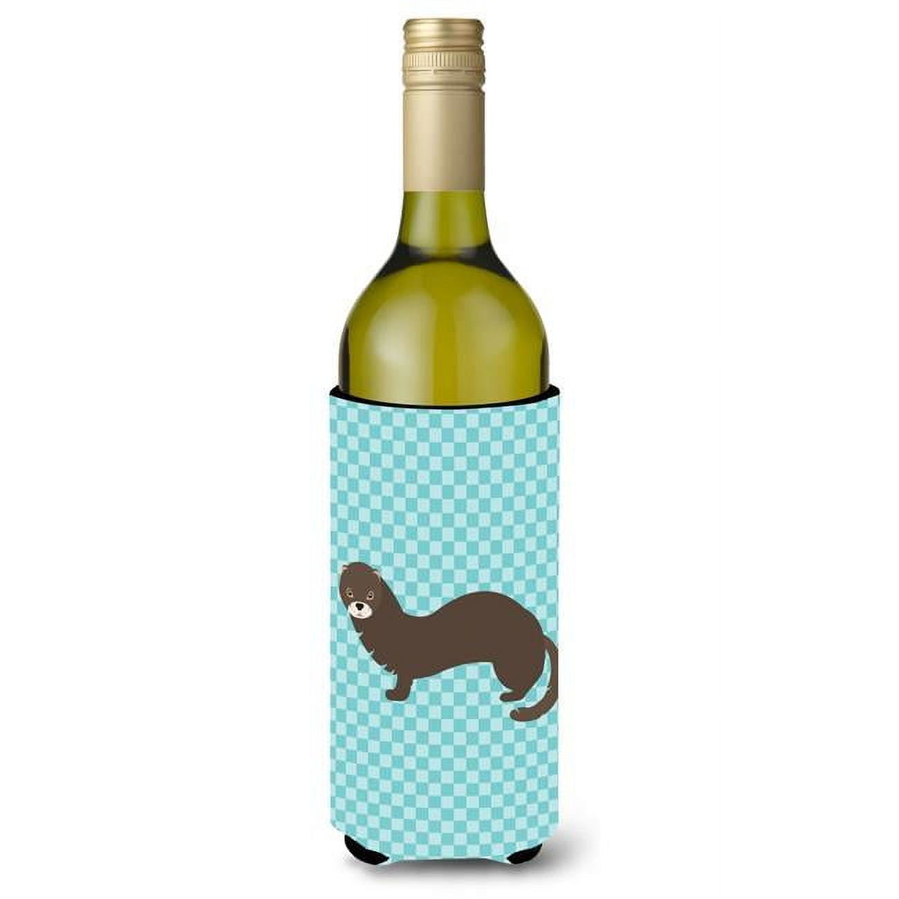 Picture of Carolines Treasures BB8042LITERK Russian or European Mink Blue Check Wine Bottle Beverge Insulator Hugger