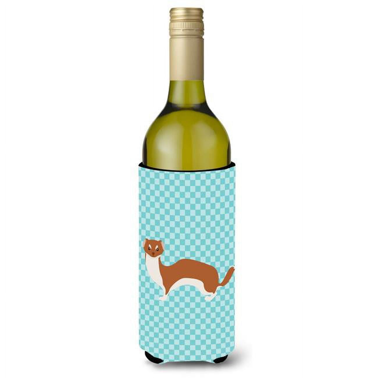 Picture of Carolines Treasures BB8044LITERK Weasel Blue Check Wine Bottle Beverge Insulator Hugger