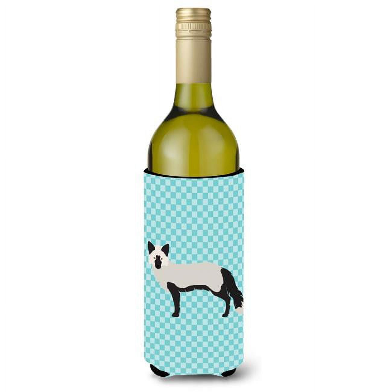 Picture of Carolines Treasures BB8045LITERK Silver Fox Blue Check Wine Bottle Beverge Insulator Hugger