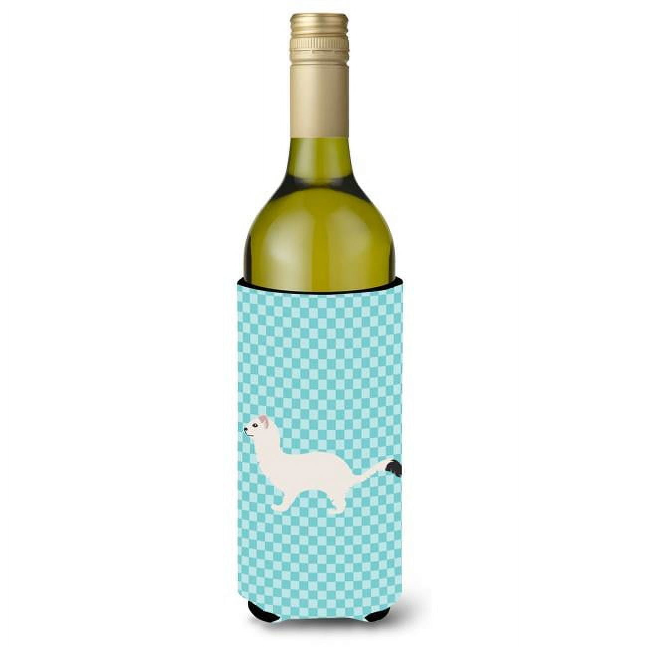 Picture of Carolines Treasures BB8046LITERK Stoat Short-tailed Weasel Blue Check Wine Bottle Beverge Insulator Hugger