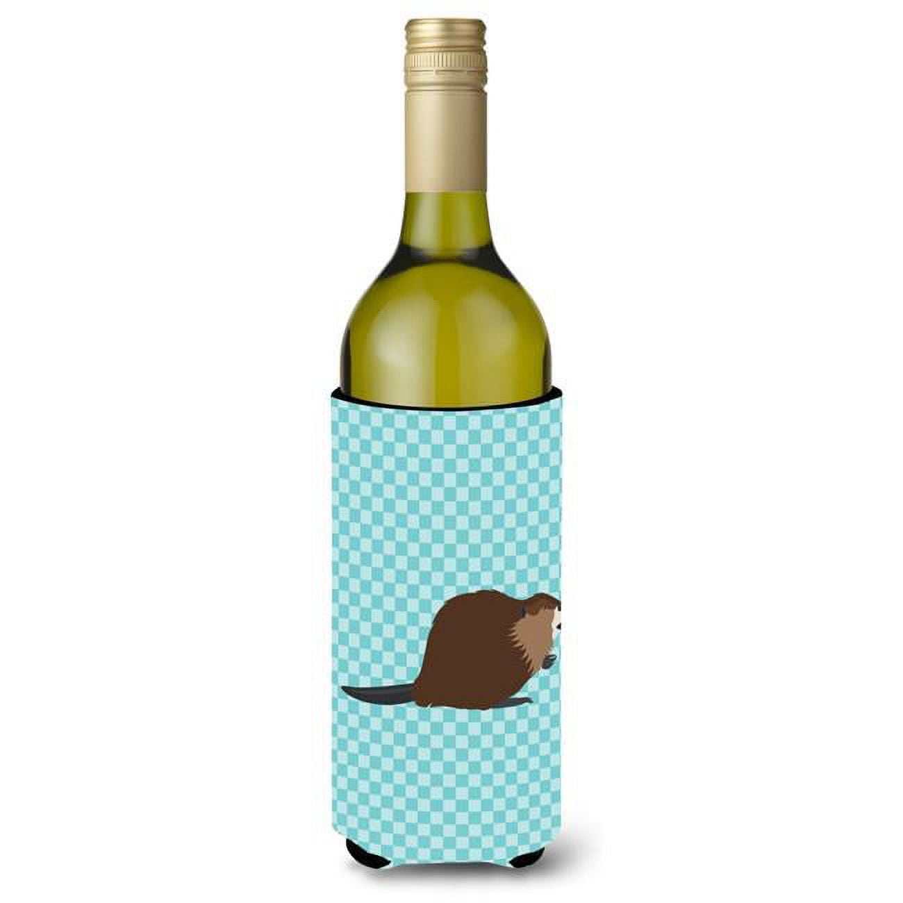 Picture of Carolines Treasures BB8047LITERK Eurasian Beaver Blue Check Wine Bottle Beverge Insulator Hugger