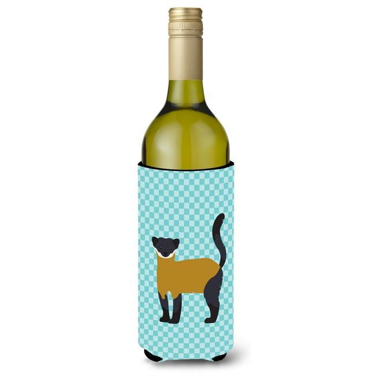 Picture of Carolines Treasures BB8048LITERK Yellow-Throated Marten Blue Check Wine Bottle Beverge Insulator Hugger