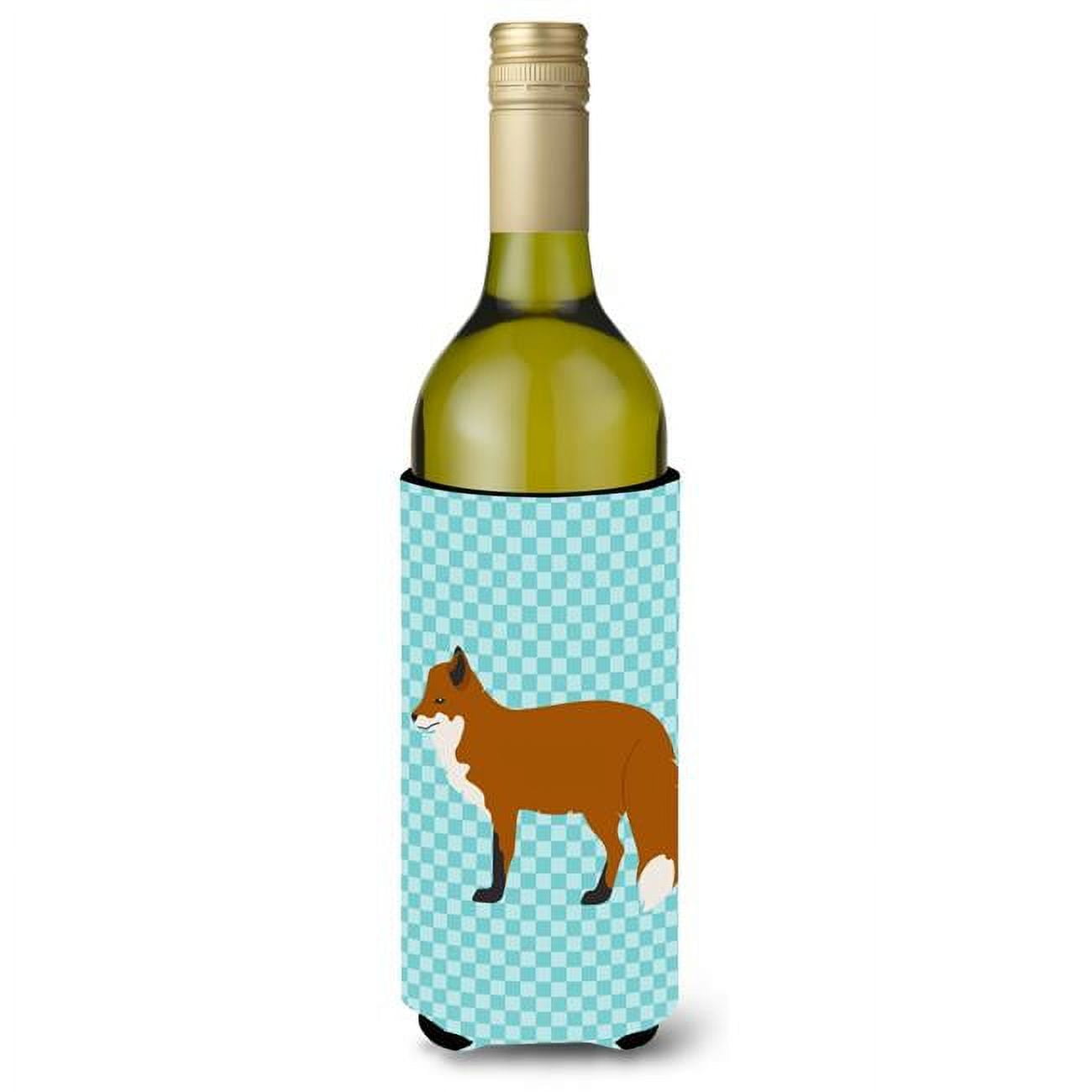 Picture of Carolines Treasures BB8050LITERK Red Fox Blue Check Wine Bottle Beverge Insulator Hugger