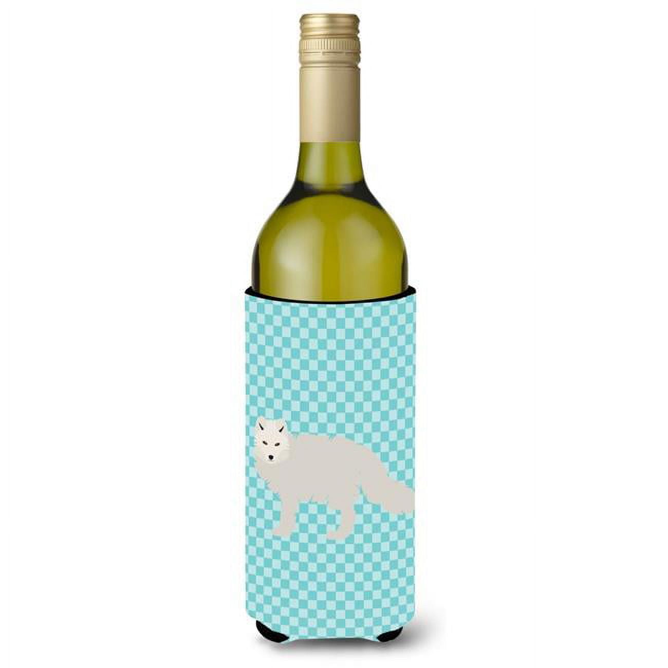 Picture of Carolines Treasures BB8051LITERK White Arctic Fox Blue Check Wine Bottle Beverge Insulator Hugger