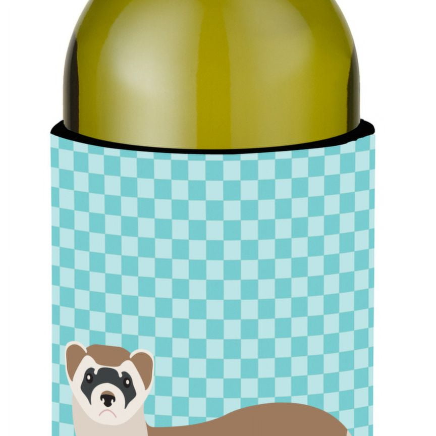 Picture of Carolines Treasures BB8052LITERK Ferret Blue Check Wine Bottle Beverge Insulator Hugger