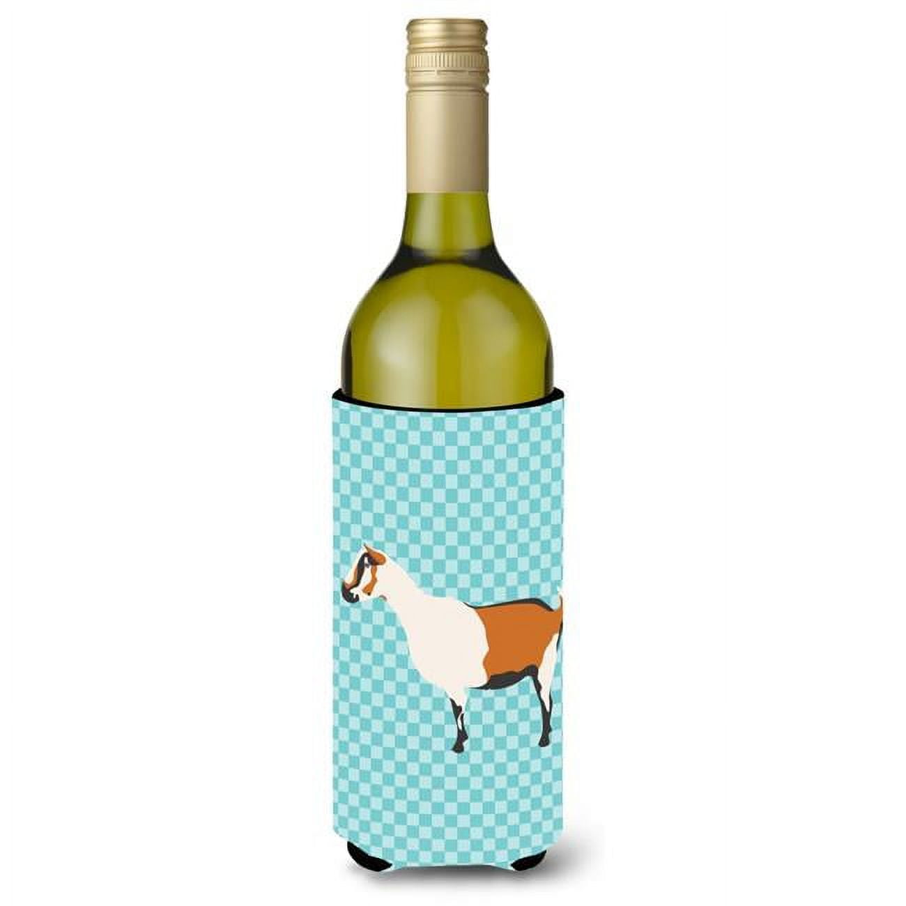 Picture of Carolines Treasures BB8054LITERK Alpine Goat Blue Check Wine Bottle Beverge Insulator Hugger