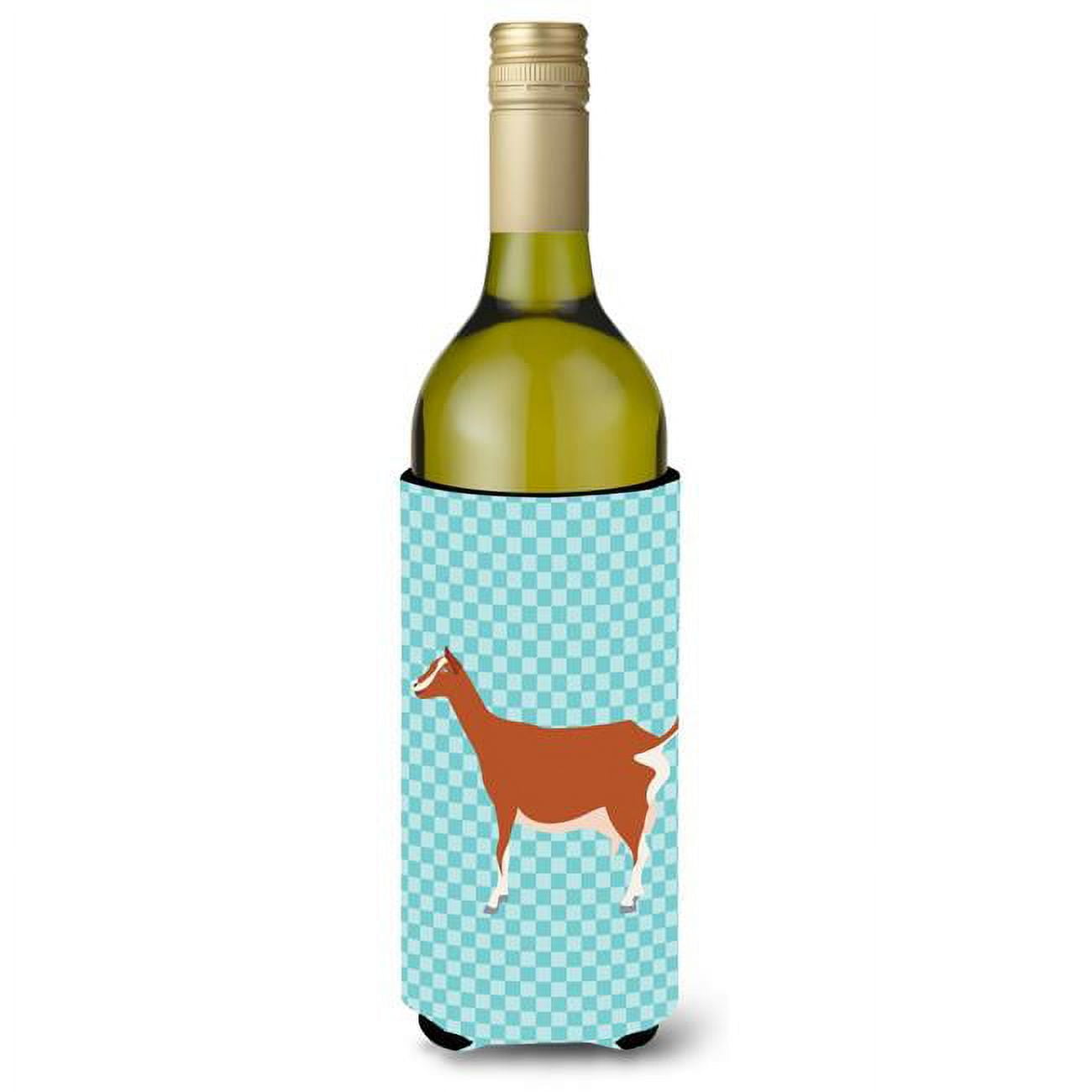 Picture of Carolines Treasures BB8055LITERK Toggenburger Goat Blue Check Wine Bottle Beverge Insulator Hugger