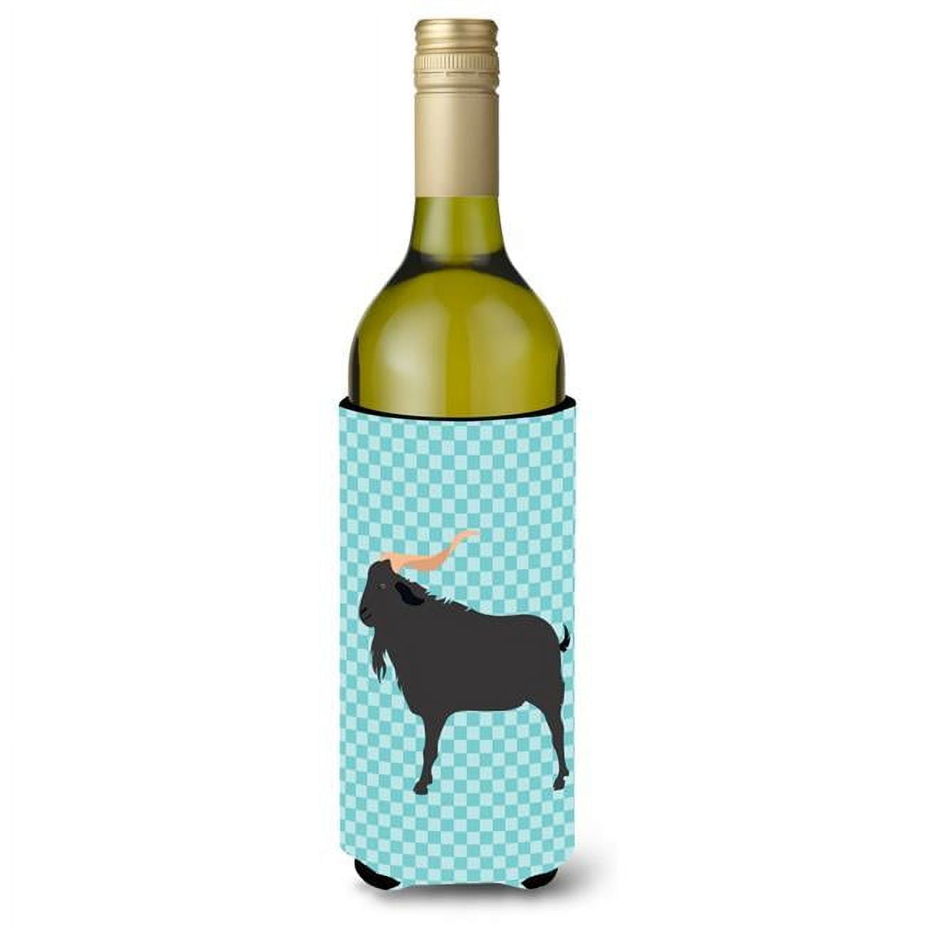 Picture of Carolines Treasures BB8056LITERK Verata Goat Blue Check Wine Bottle Beverge Insulator Hugger