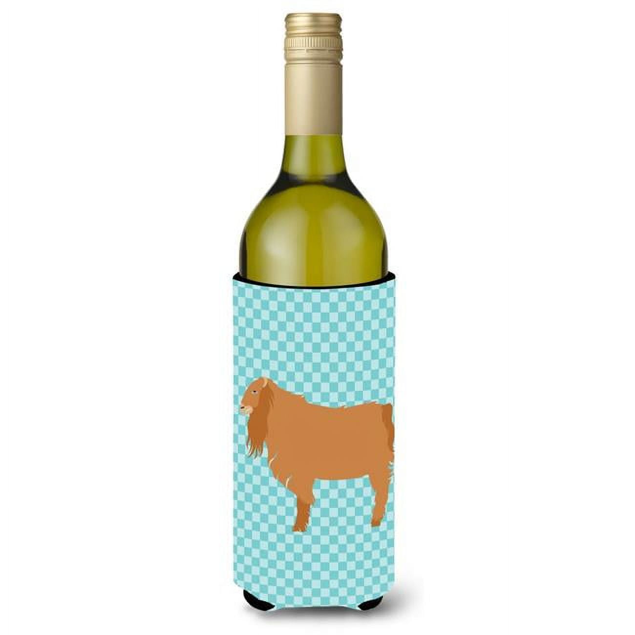 Picture of Carolines Treasures BB8059LITERK American Lamancha Goat Blue Check Wine Bottle Beverge Insulator Hugger