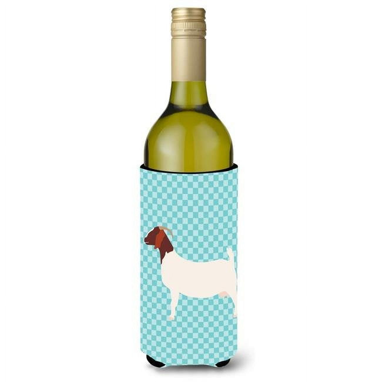 Picture of Carolines Treasures BB8060LITERK Boer Goat Blue Check Wine Bottle Beverge Insulator Hugger