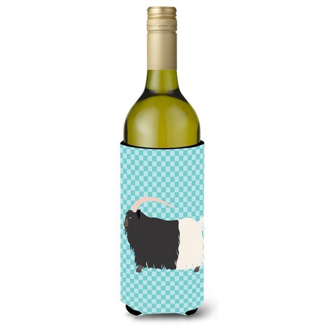 Picture of Carolines Treasures BB8061LITERK Welsh Black-Necked Goat Blue Check Wine Bottle Beverge Insulator Hugger