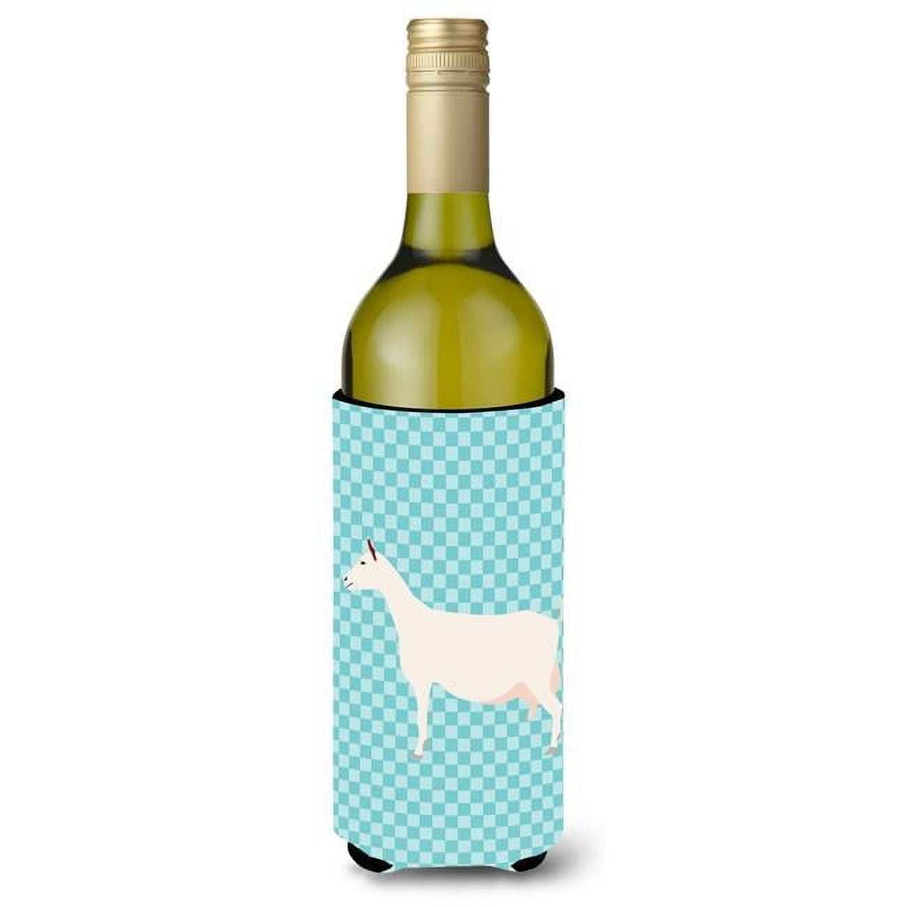Picture of Carolines Treasures BB8063LITERK Saanen Goat Blue Check Wine Bottle Beverge Insulator Hugger