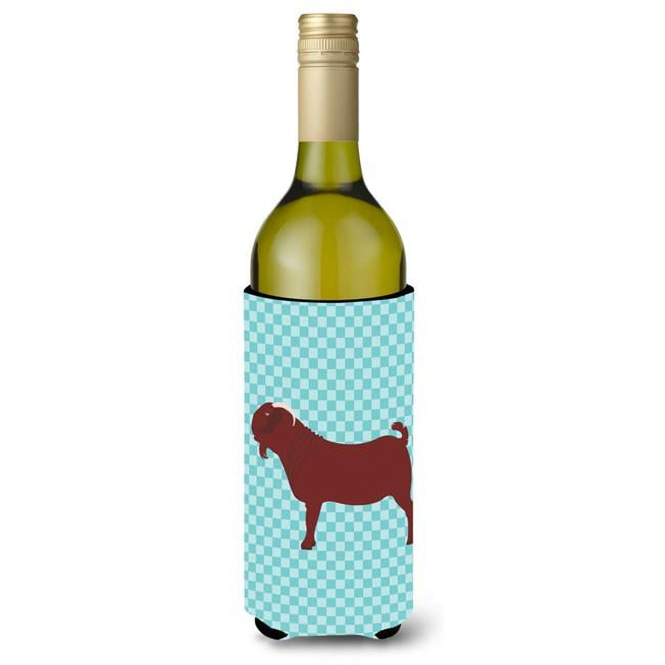 Picture of Carolines Treasures BB8065LITERK Kalahari Red Goat Blue Check Wine Bottle Beverge Insulator Hugger
