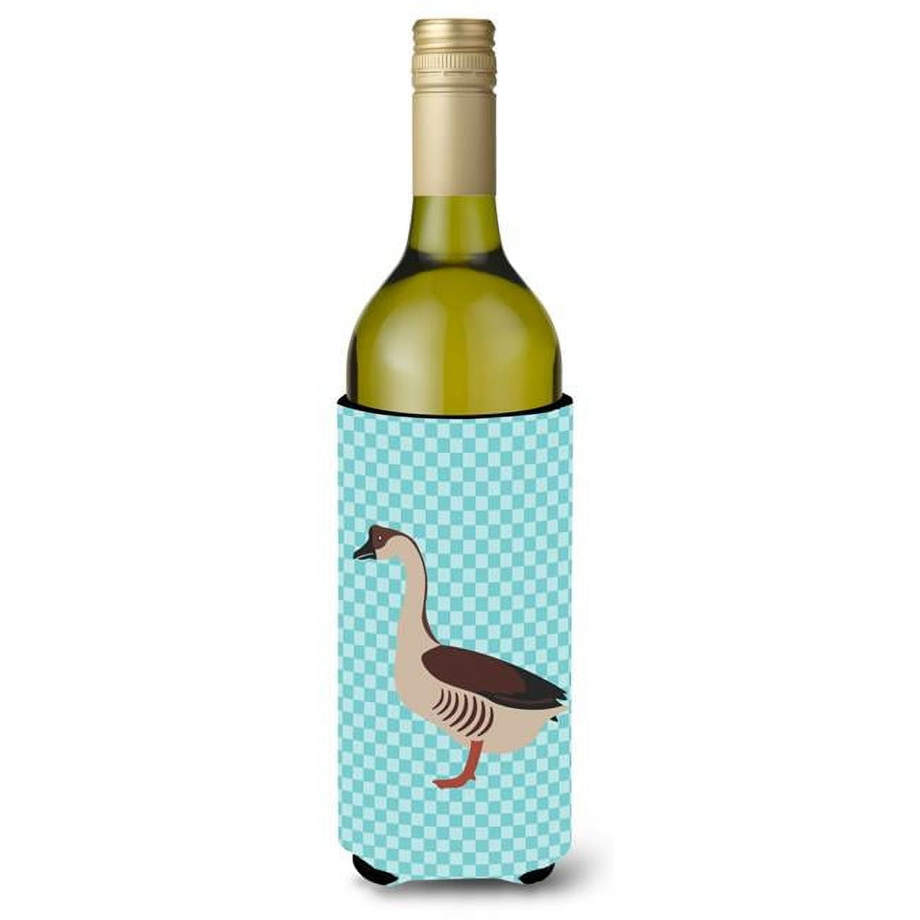 Picture of Carolines Treasures BB8070LITERK Chinese Goose Blue Check Wine Bottle Beverge Insulator Hugger
