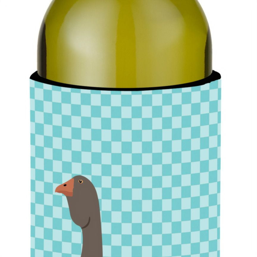 Picture of Carolines Treasures BB8071LITERK Toulouse Goose Blue Check Wine Bottle Beverge Insulator Hugger