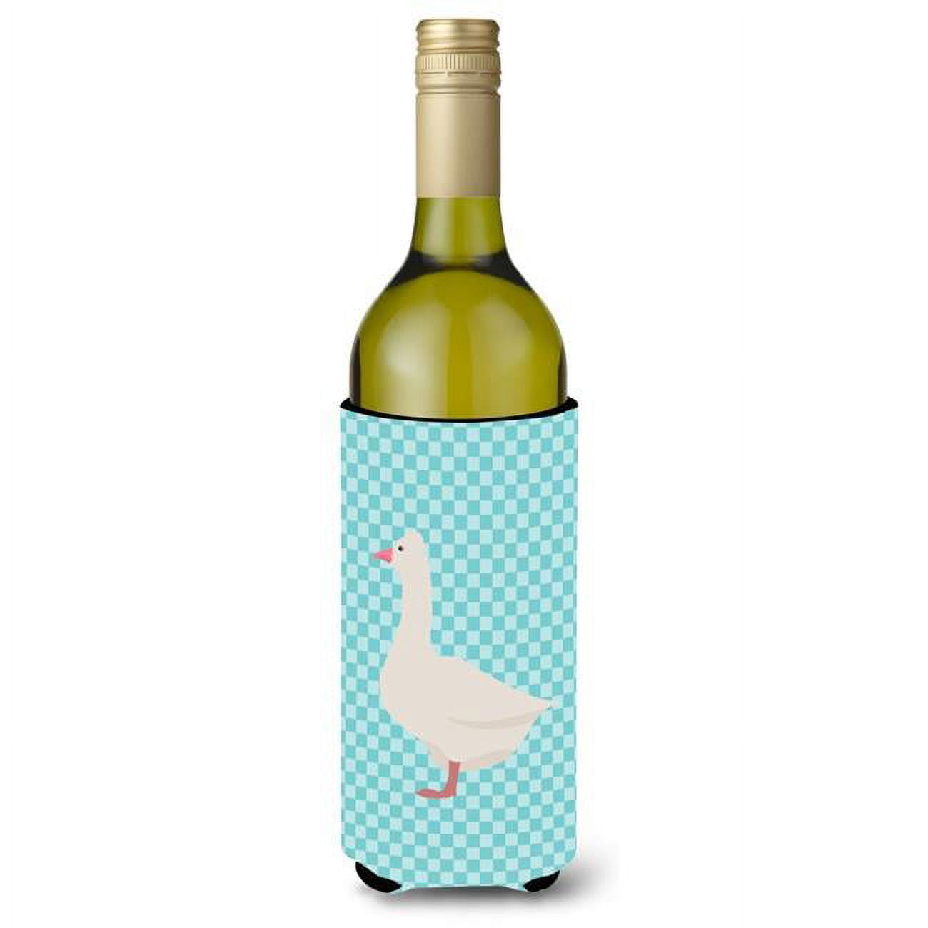 Picture of Carolines Treasures BB8072LITERK Roman Goose Blue Check Wine Bottle Beverge Insulator Hugger