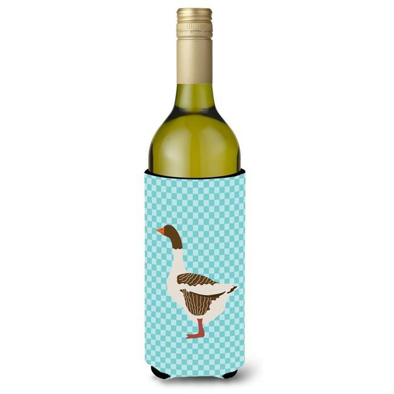 Picture of Carolines Treasures BB8077LITERK Pomeranian Rogener Goose Blue Check Wine Bottle Beverge Insulator Hugger
