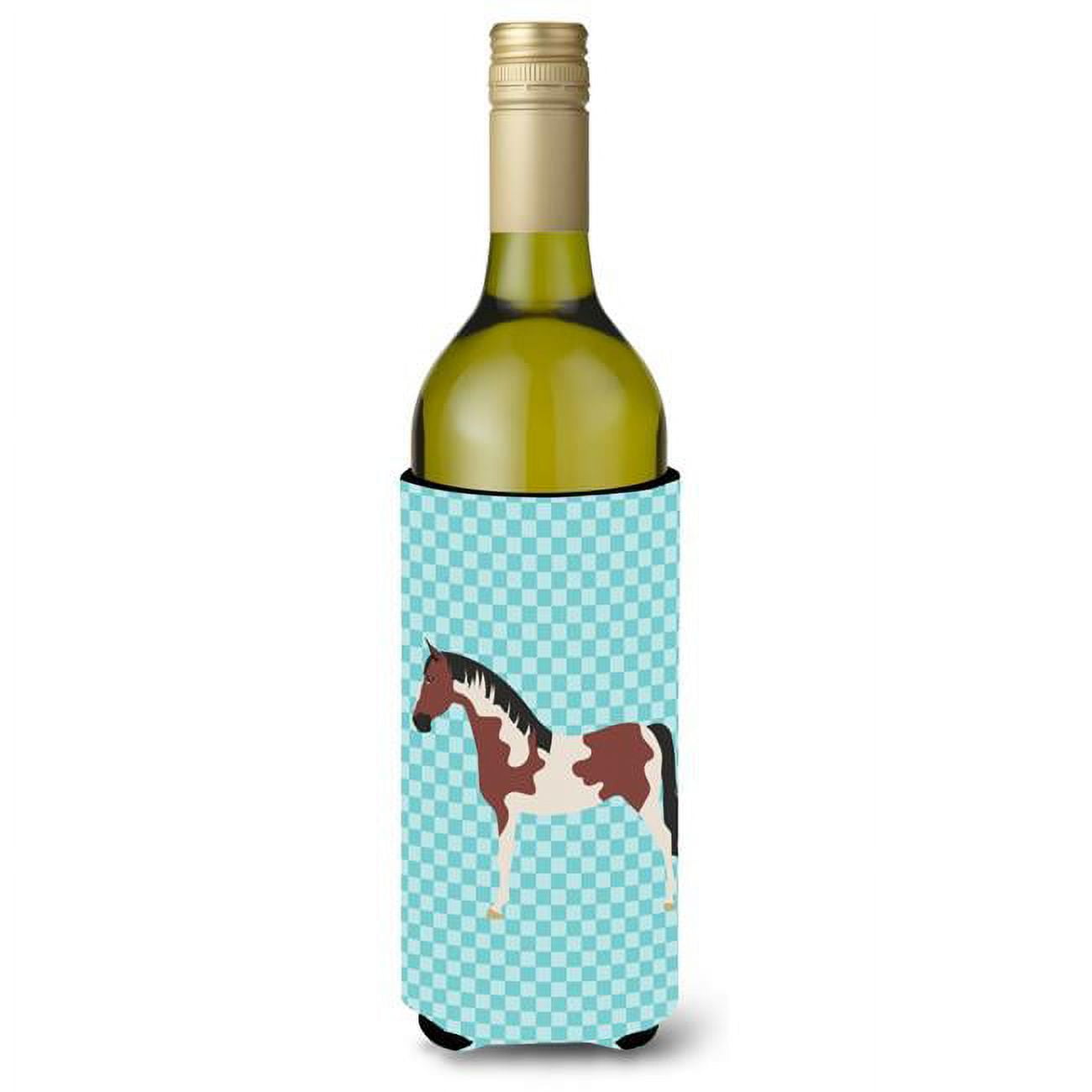 Picture of Carolines Treasures BB8081LITERK Pinto Horse Blue Check Wine Bottle Beverge Insulator Hugger