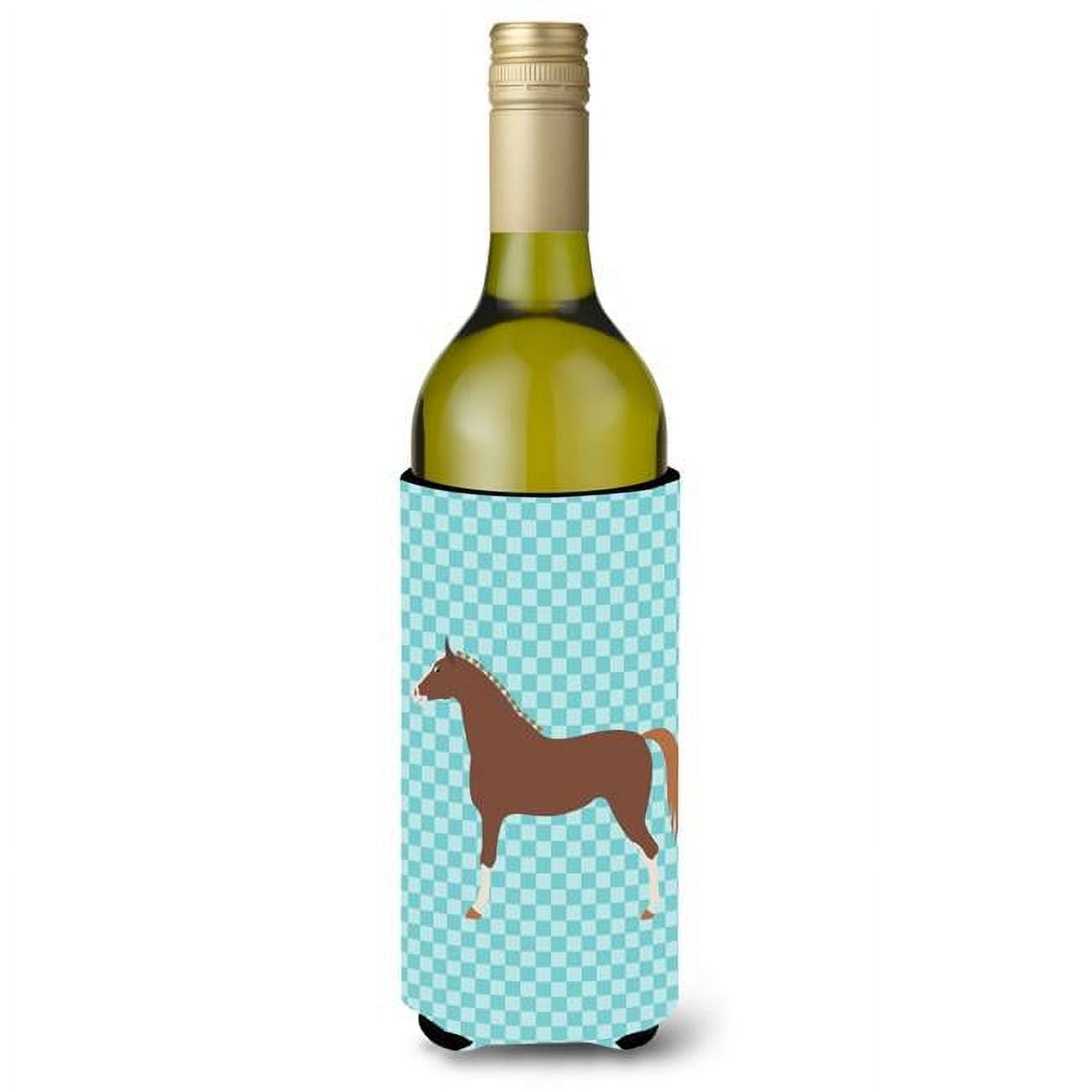 Picture of Carolines Treasures BB8083LITERK Hannoverian Horse Blue Check Wine Bottle Beverge Insulator Hugger