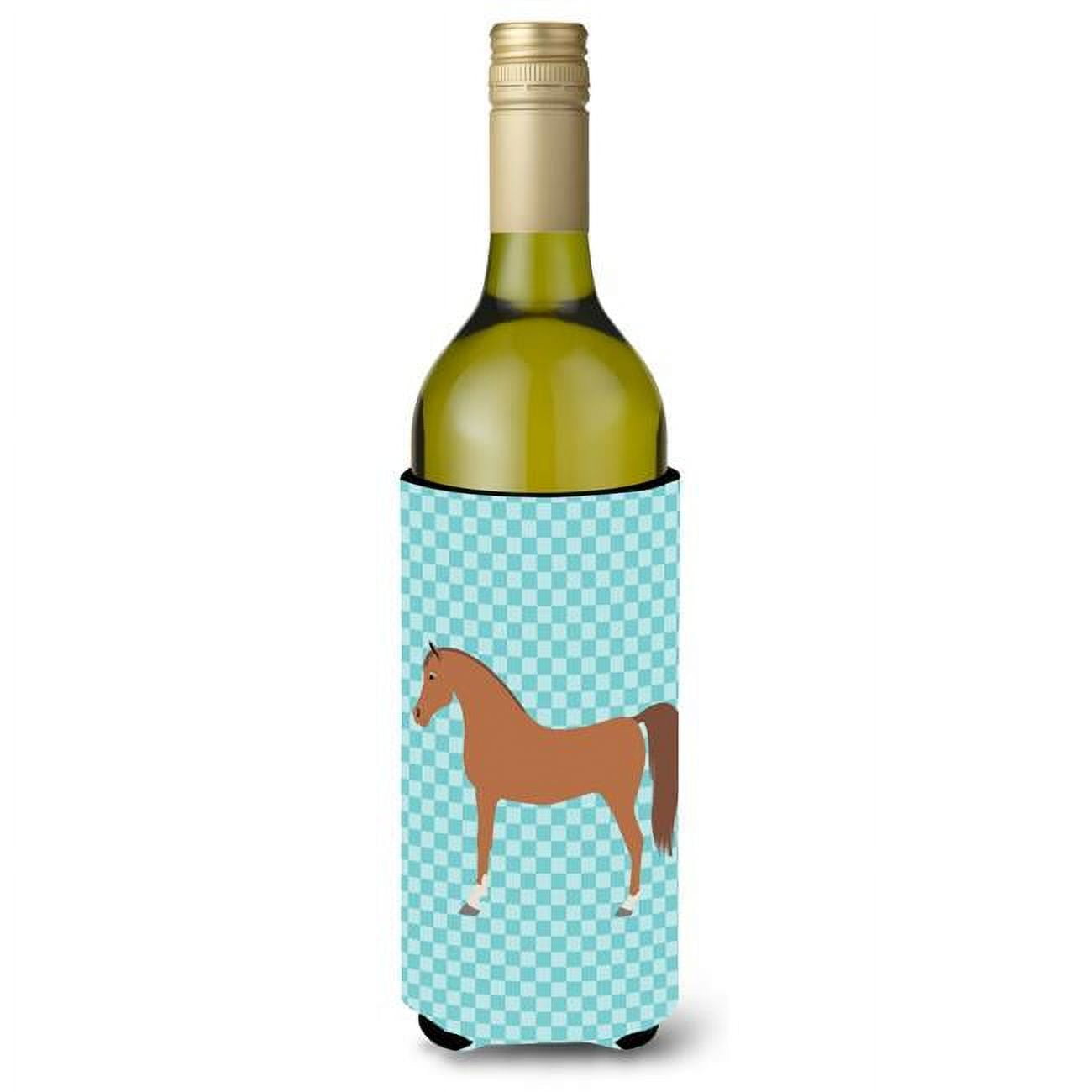 Picture of Carolines Treasures BB8085LITERK Arabian Horse Blue Check Wine Bottle Beverge Insulator Hugger