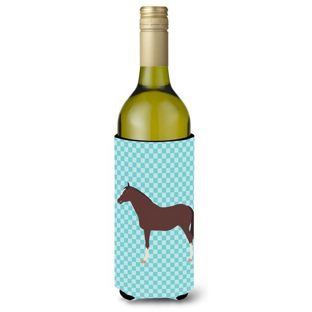 Picture of Carolines Treasures BB8087LITERK English Thoroughbred Horse Blue Check Wine Bottle Beverge Insulator Hugger
