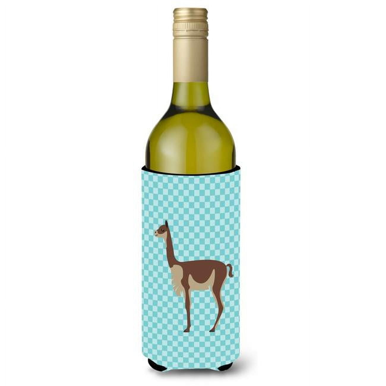 Picture of Carolines Treasures BB8091LITERK Vicugna or Vicuna Blue Check Wine Bottle Beverge Insulator Hugger
