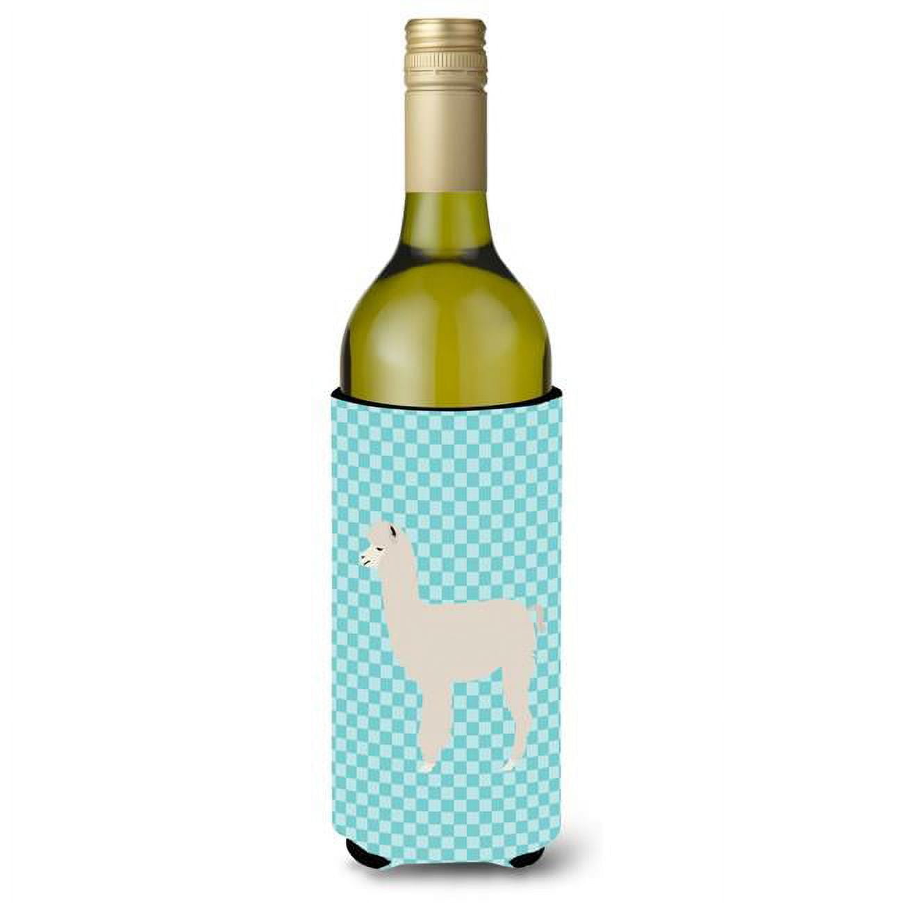 Picture of Carolines Treasures BB8093LITERK Alpaca Blue Check Wine Bottle Beverge Insulator Hugger
