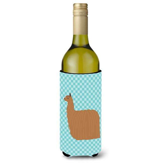 Picture of Carolines Treasures BB8094LITERK Alpaca Suri Blue Check Wine Bottle Beverge Insulator Hugger