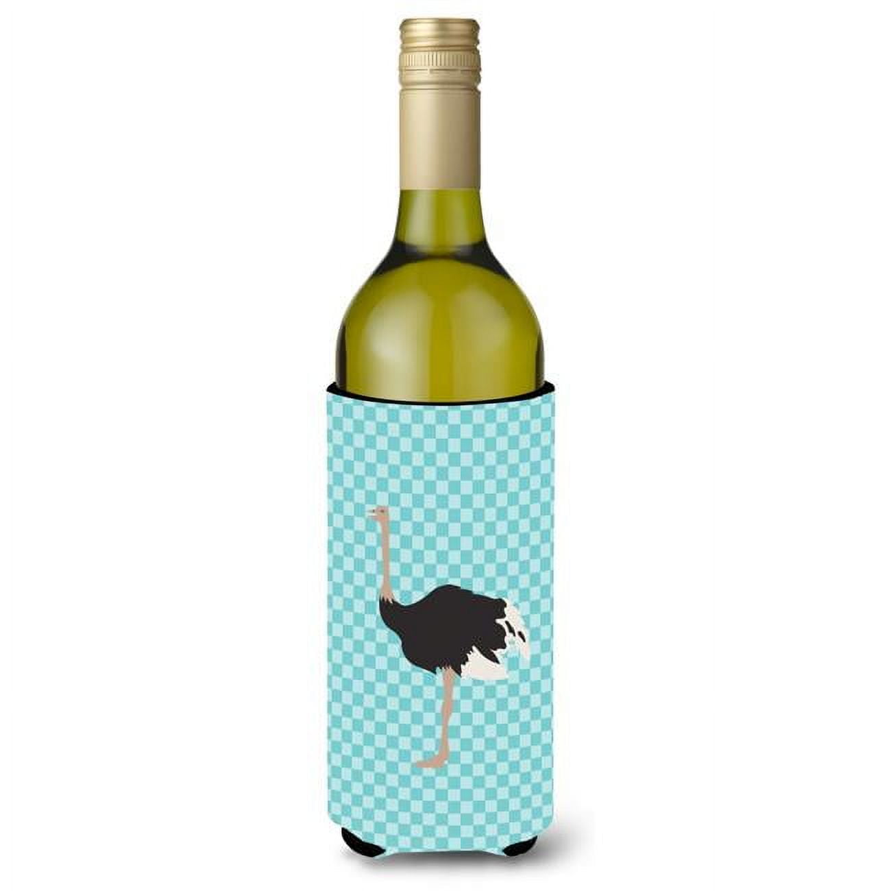 Picture of Carolines Treasures BB8098LITERK Common Ostrich Blue Check Wine Bottle Beverge Insulator Hugger