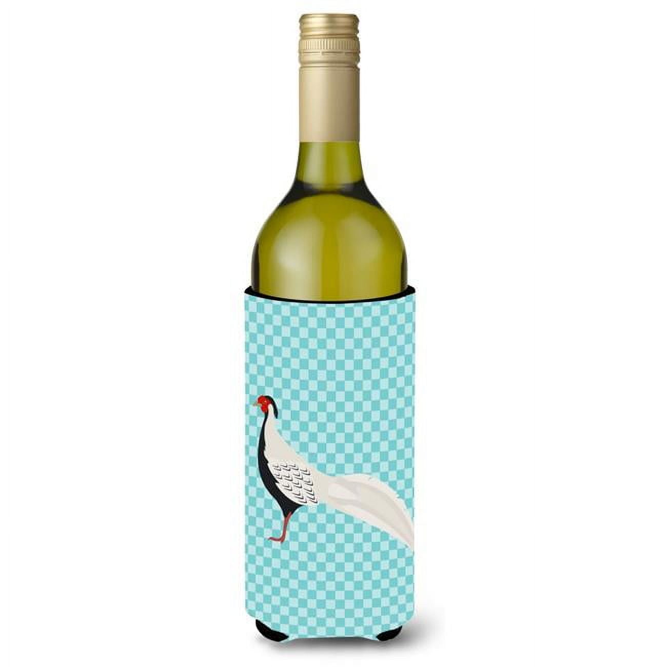 Picture of Carolines Treasures BB8103LITERK Silver Pheasant Blue Check Wine Bottle Beverge Insulator Hugger