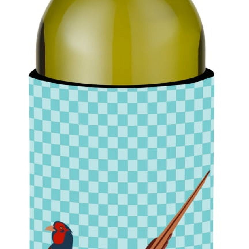 Picture of Carolines Treasures BB8104LITERK Ring-necked Common Pheasant Blue Check Wine Bottle Beverge Insulator Hugger