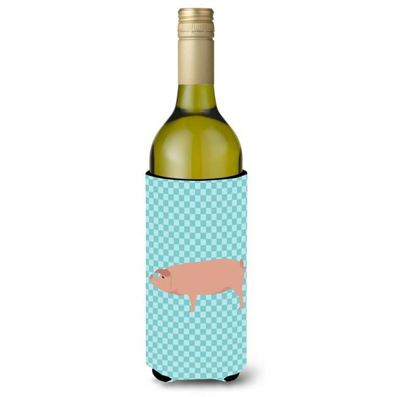 Picture of Carolines Treasures BB8106LITERK American Landrace Pig Blue Check Wine Bottle Beverge Insulator Hugger