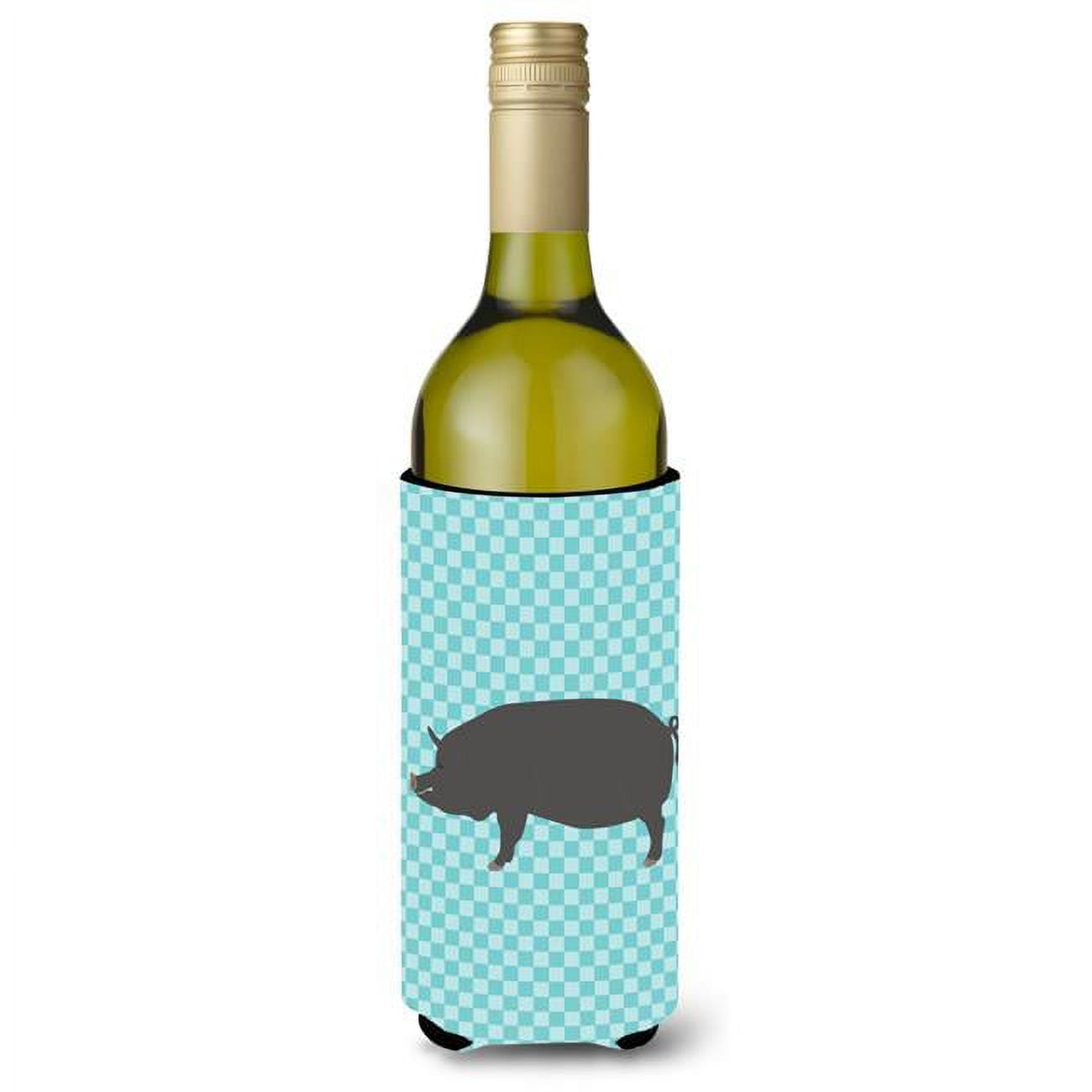 Picture of Carolines Treasures BB8107LITERK Berkshire Pig Blue Check Wine Bottle Beverge Insulator Hugger