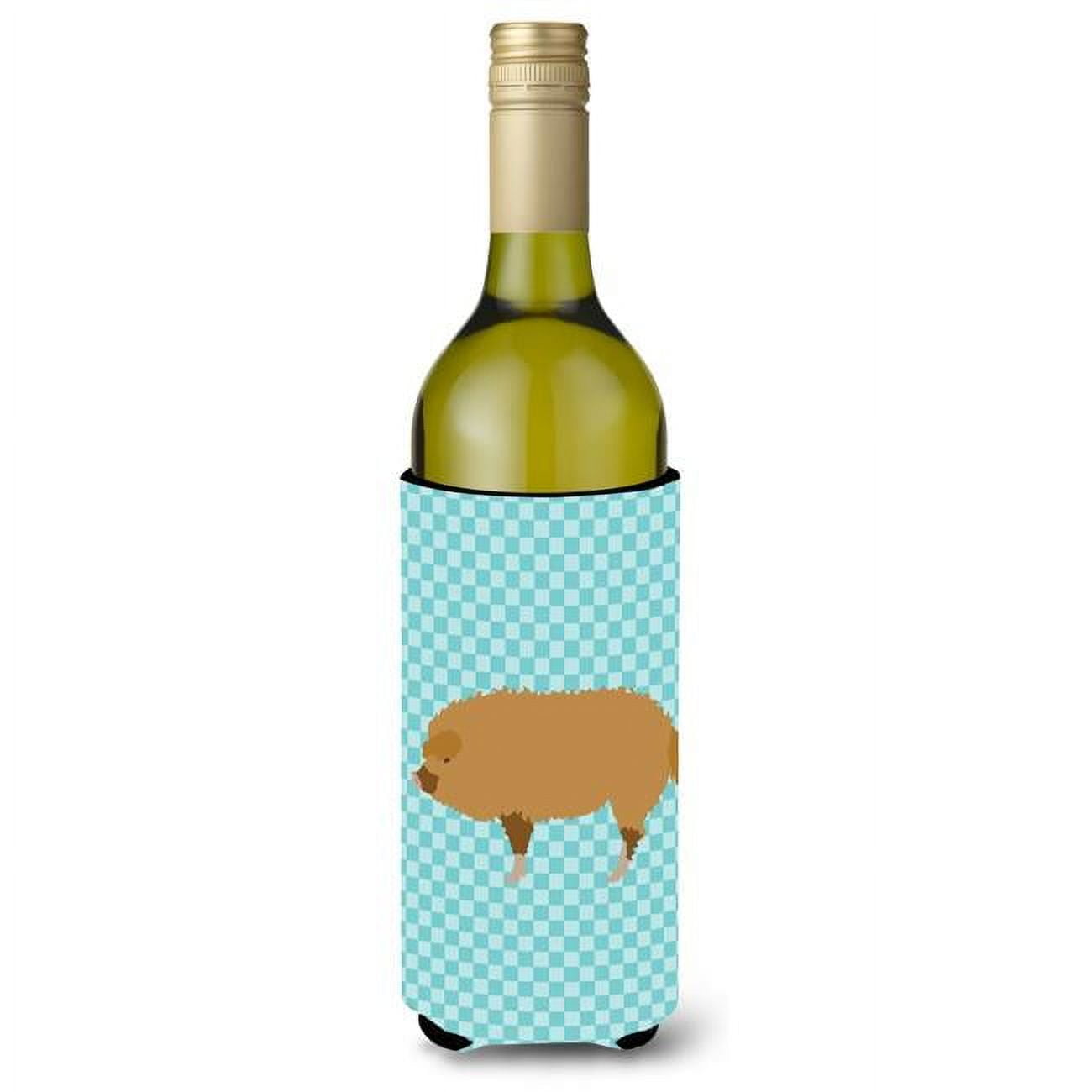 Picture of Carolines Treasures BB8108LITERK Hungarian Mangalica Pig Blue Check Wine Bottle Beverge Insulator Hugger