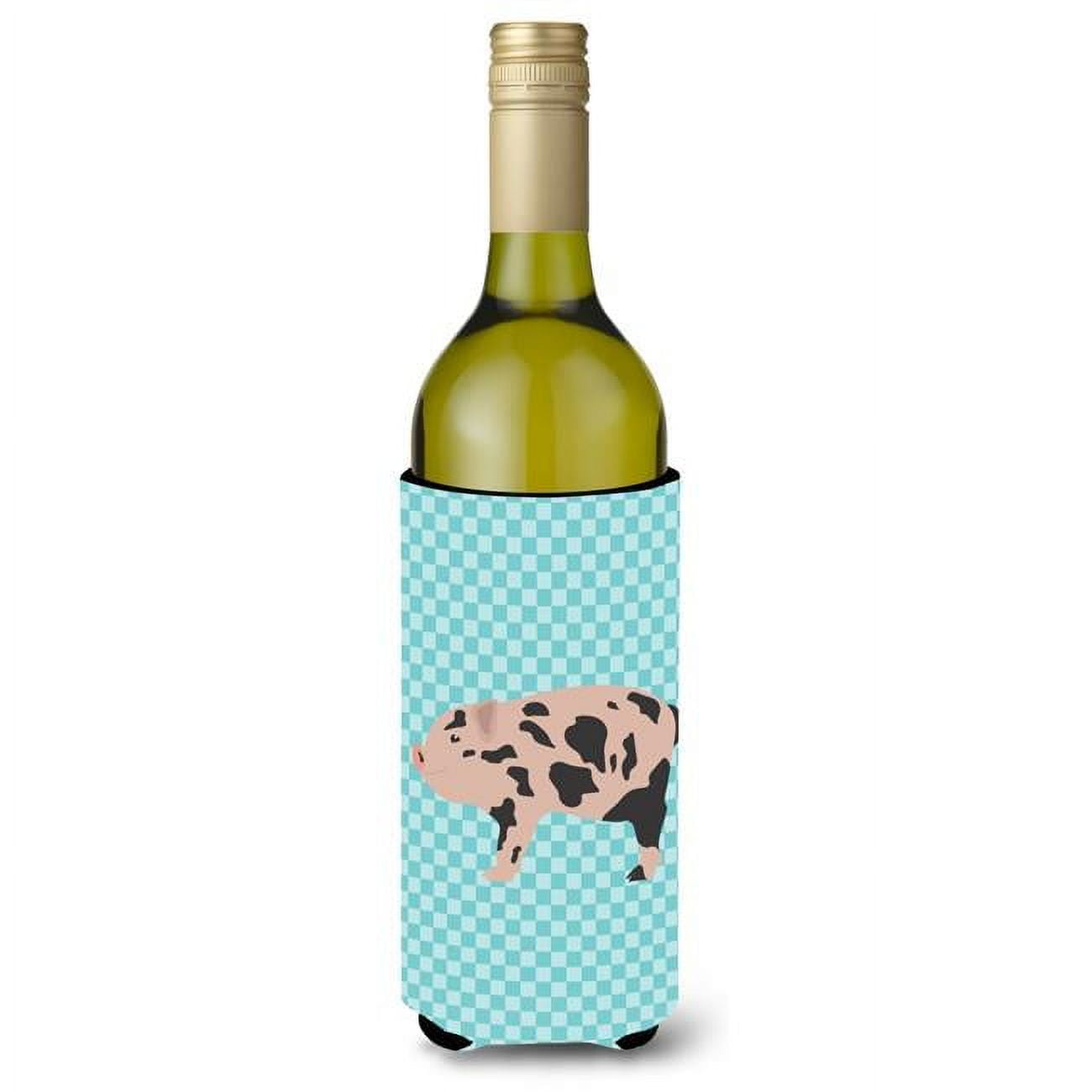 Picture of Carolines Treasures BB8109LITERK Mini Miniature Pig Blue Check Wine Bottle Beverge Insulator Hugger