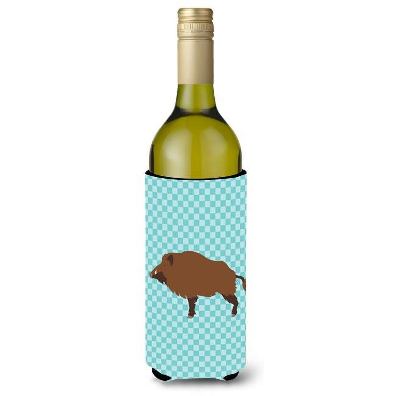 Picture of Carolines Treasures BB8110LITERK Wild Boar Pig Blue Check Wine Bottle Beverge Insulator Hugger