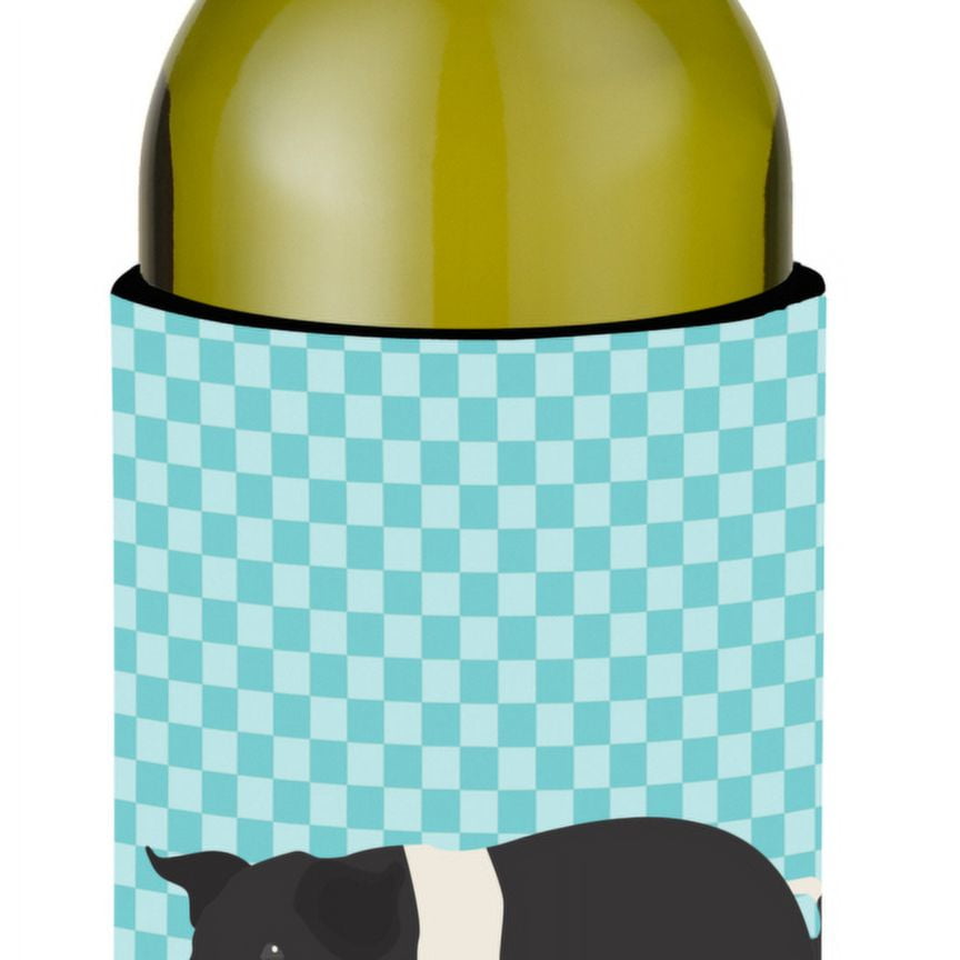 Picture of Carolines Treasures BB8113LITERK Hampshire Pig Blue Check Wine Bottle Beverge Insulator Hugger