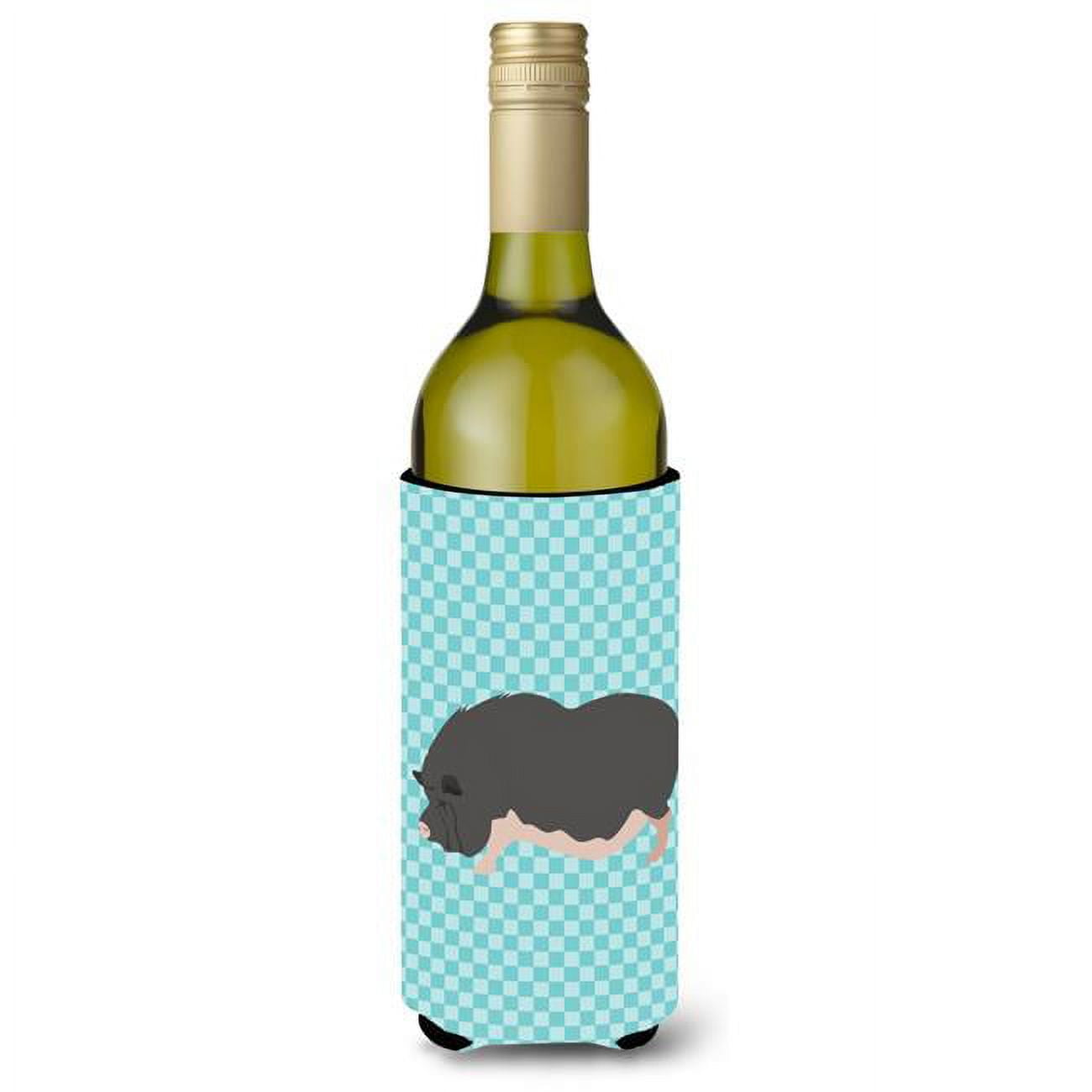 Picture of Carolines Treasures BB8115LITERK Vietnamese Pot-Bellied Pig Blue Check Wine Bottle Beverge Insulator Hugger