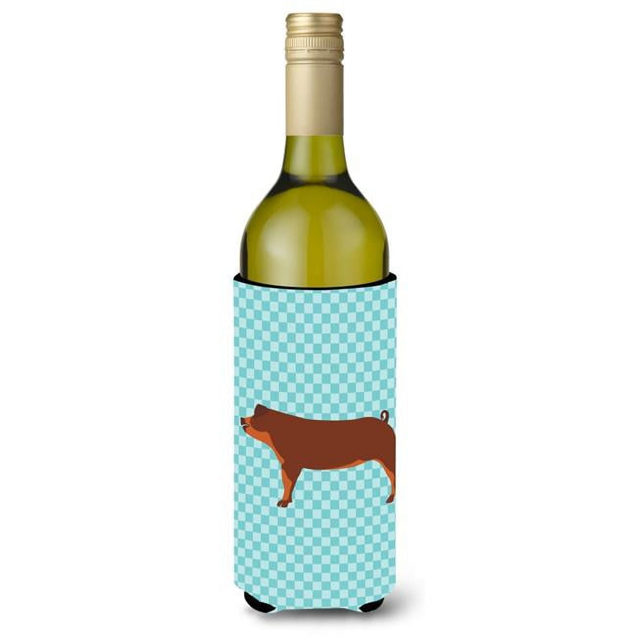 Picture of Carolines Treasures BB8116LITERK Duroc Pig Blue Check Wine Bottle Beverge Insulator Hugger
