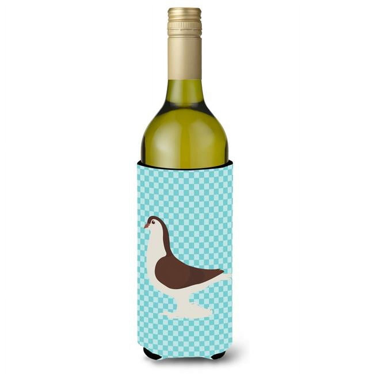 Picture of Carolines Treasures BB8117LITERK Large Pigeon Blue Check Wine Bottle Beverge Insulator Hugger