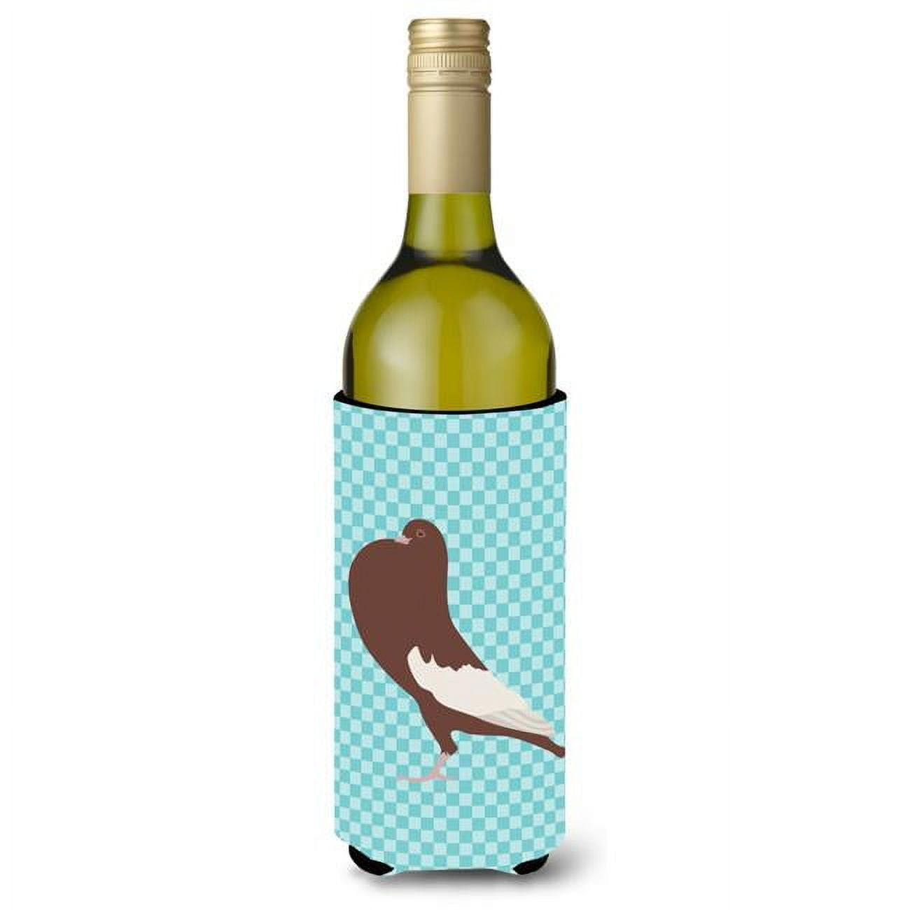 Picture of Carolines Treasures BB8128LITERK English Pouter Pigeon Blue Check Wine Bottle Beverge Insulator Hugger