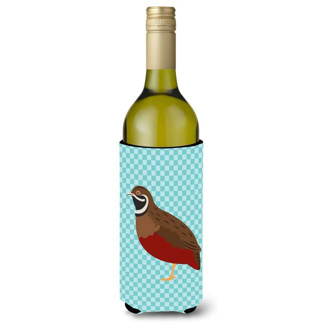 Picture of Carolines Treasures BB8130LITERK Chinese Painted or King Quail Blue Check Wine Bottle Beverge Insulator Hugger