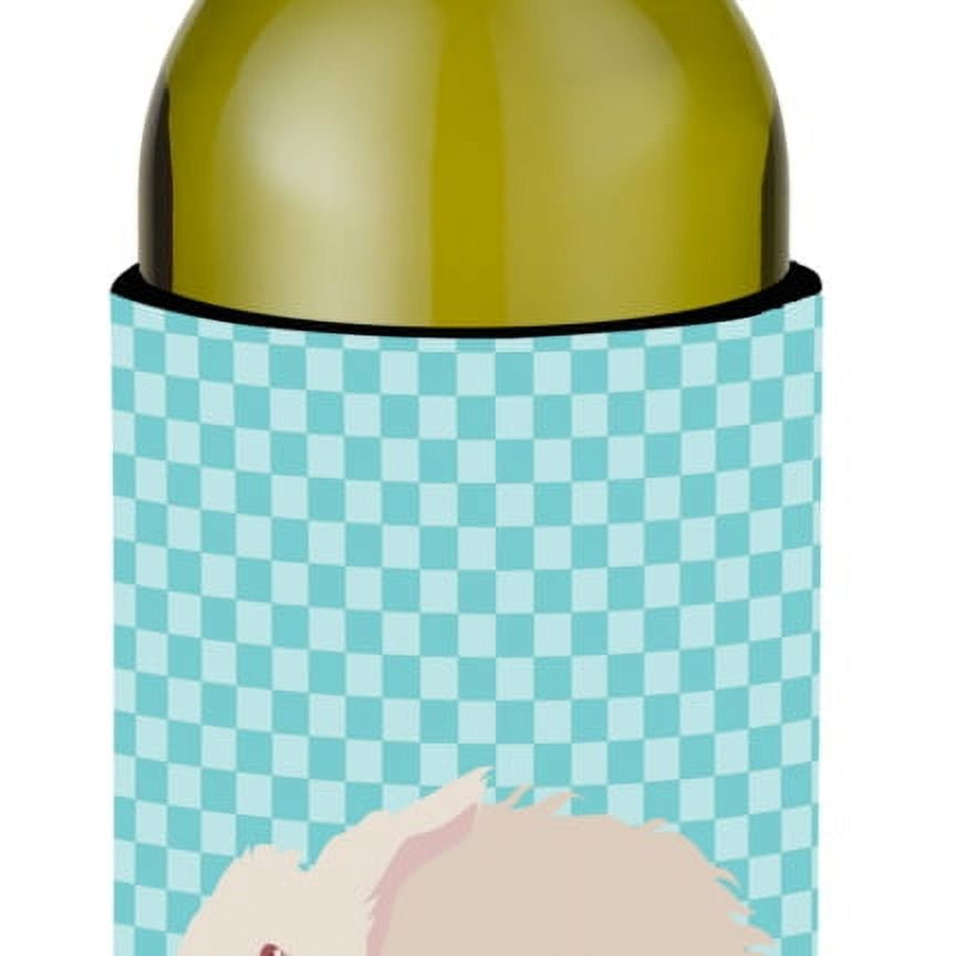 Picture of Carolines Treasures BB8133LITERK Fluffy Angora Rabbit Blue Check Wine Bottle Beverge Insulator Hugger
