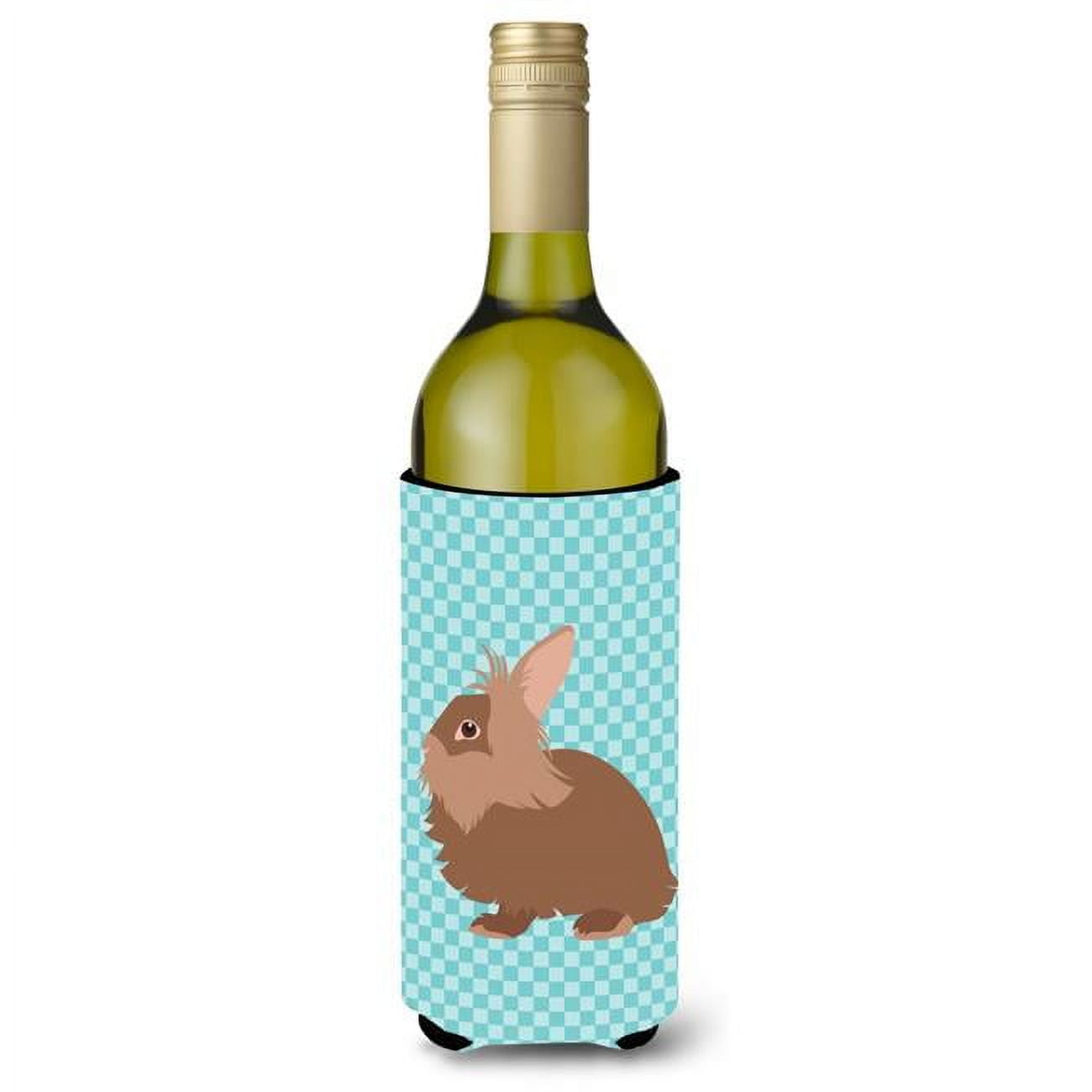 Picture of Carolines Treasures BB8134LITERK Lionhead Rabbit Blue Check Wine Bottle Beverge Insulator Hugger