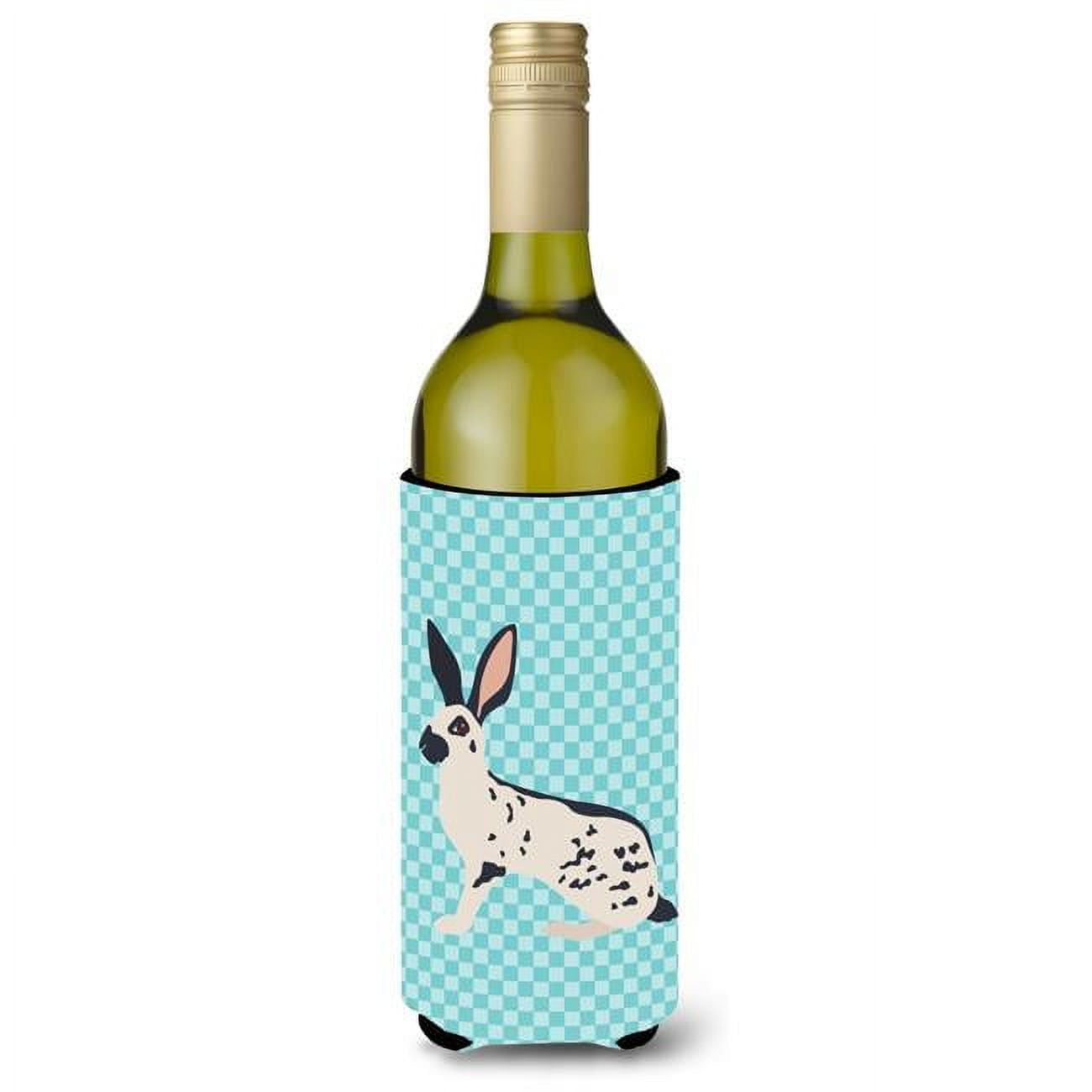 Picture of Carolines Treasures BB8135LITERK English Spot Rabbit Blue Check Wine Bottle Beverge Insulator Hugger