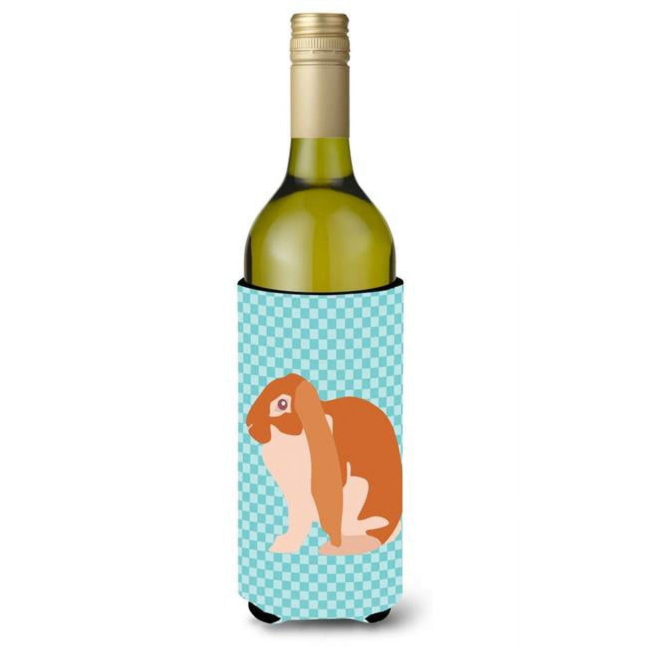 Picture of Carolines Treasures BB8136LITERK English Lop Rabbit Blue Check Wine Bottle Beverge Insulator Hugger