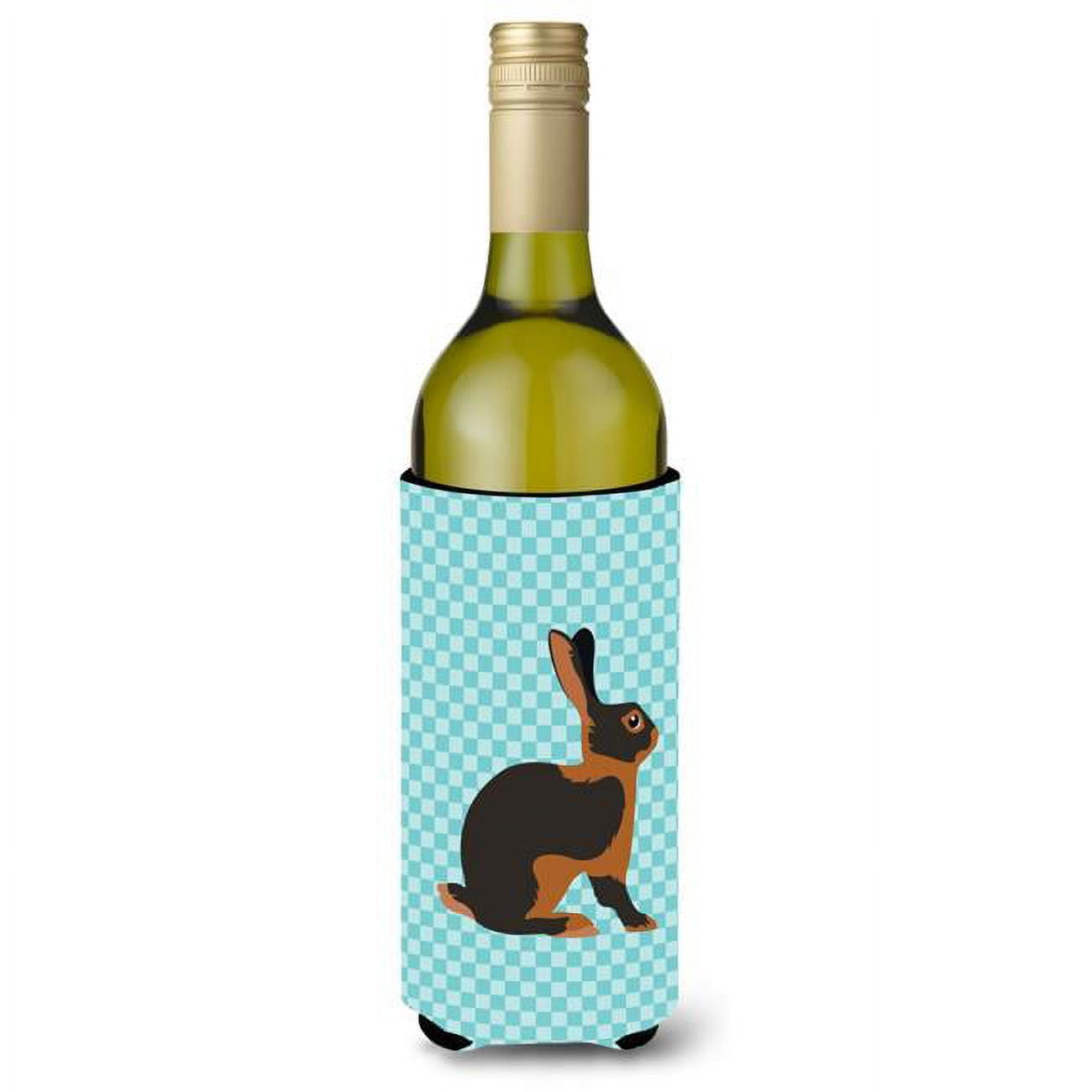 Picture of Carolines Treasures BB8137LITERK Tan Rabbit Blue Check Wine Bottle Beverge Insulator Hugger