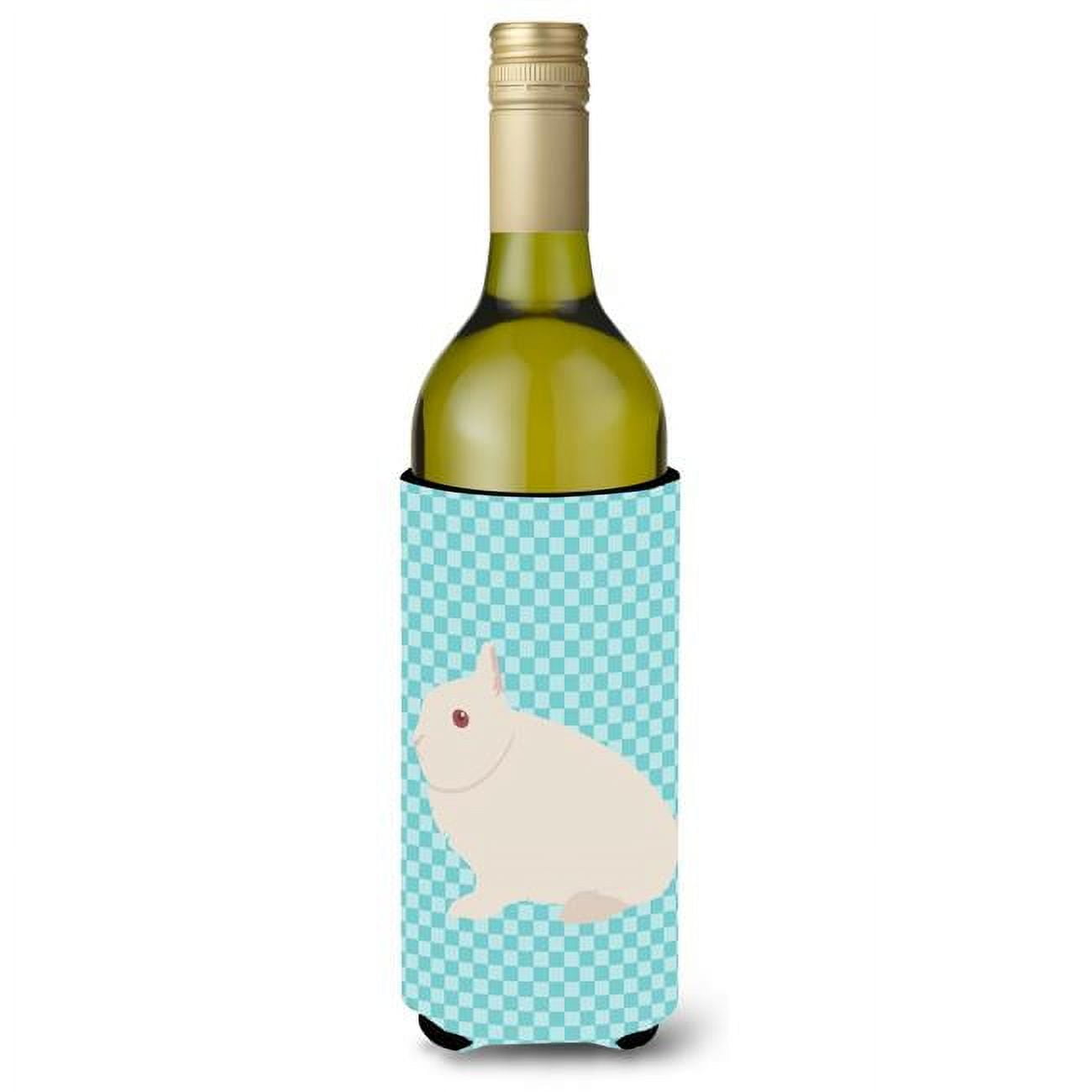 Picture of Carolines Treasures BB8138LITERK Hermelin Rabbit Blue Check Wine Bottle Beverge Insulator Hugger