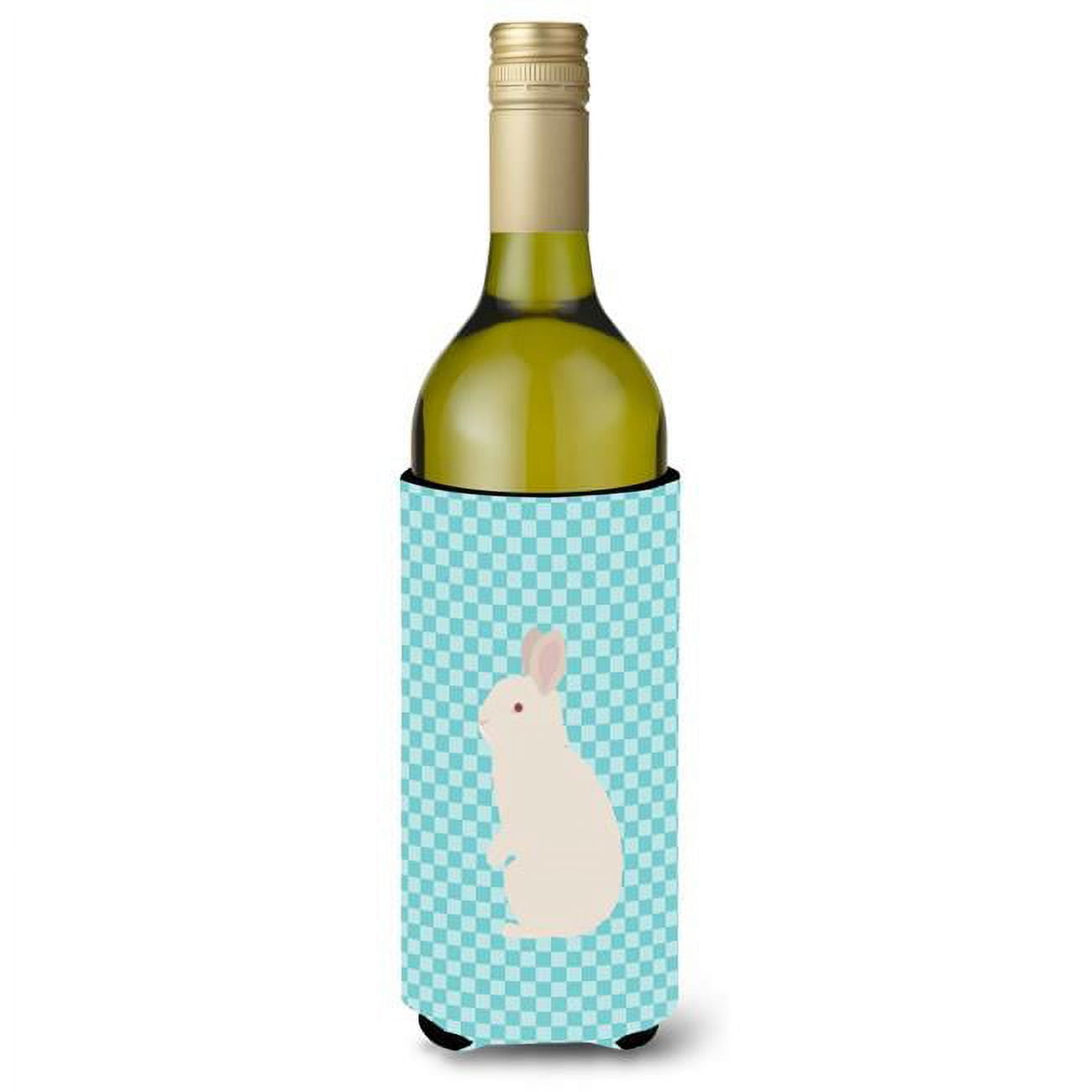 Picture of Carolines Treasures BB8139LITERK New Zealand White Rabbit Blue Check Wine Bottle Beverge Insulator Hugger