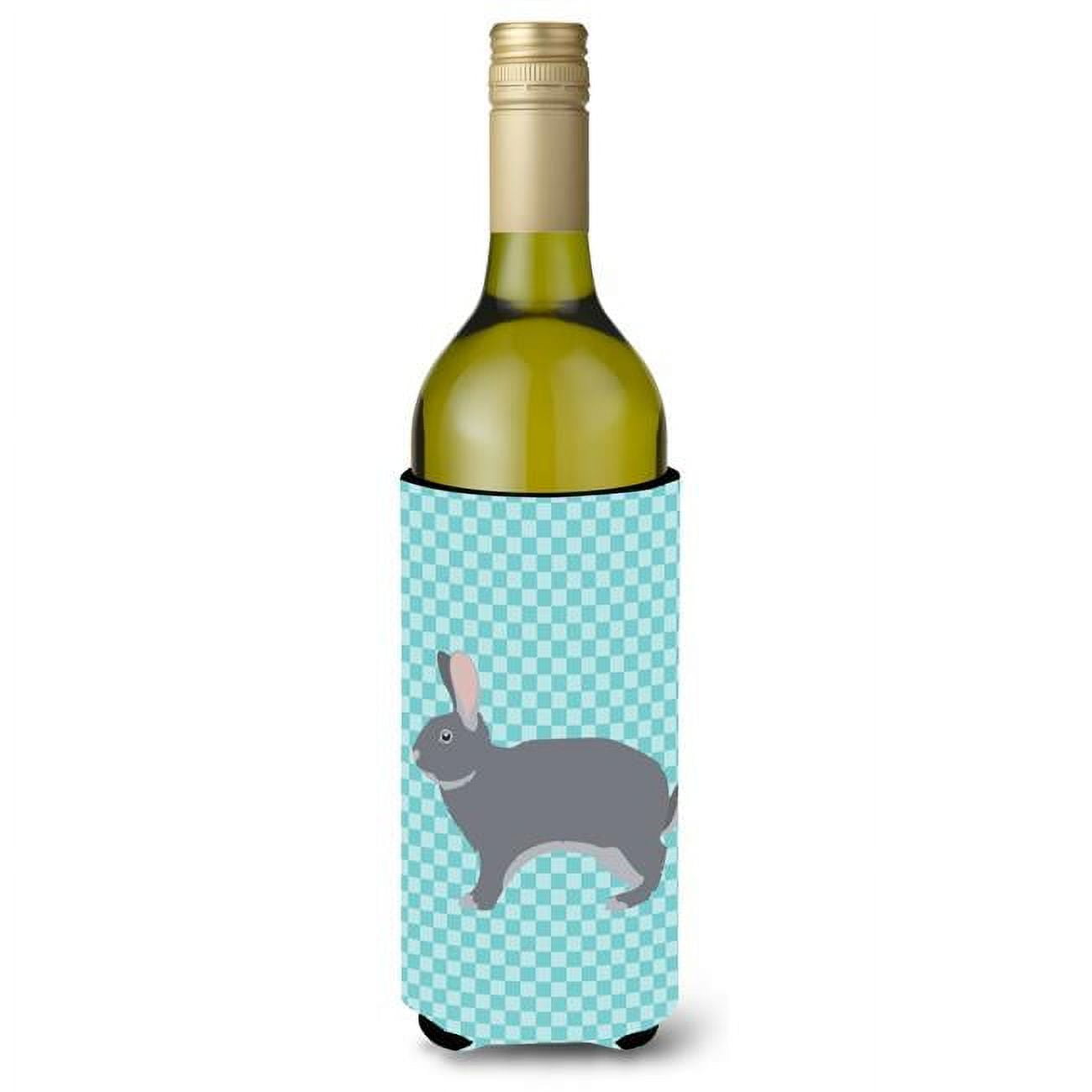 Picture of Carolines Treasures BB8140LITERK Giant Chinchilla Rabbit Blue Check Wine Bottle Beverge Insulator Hugger